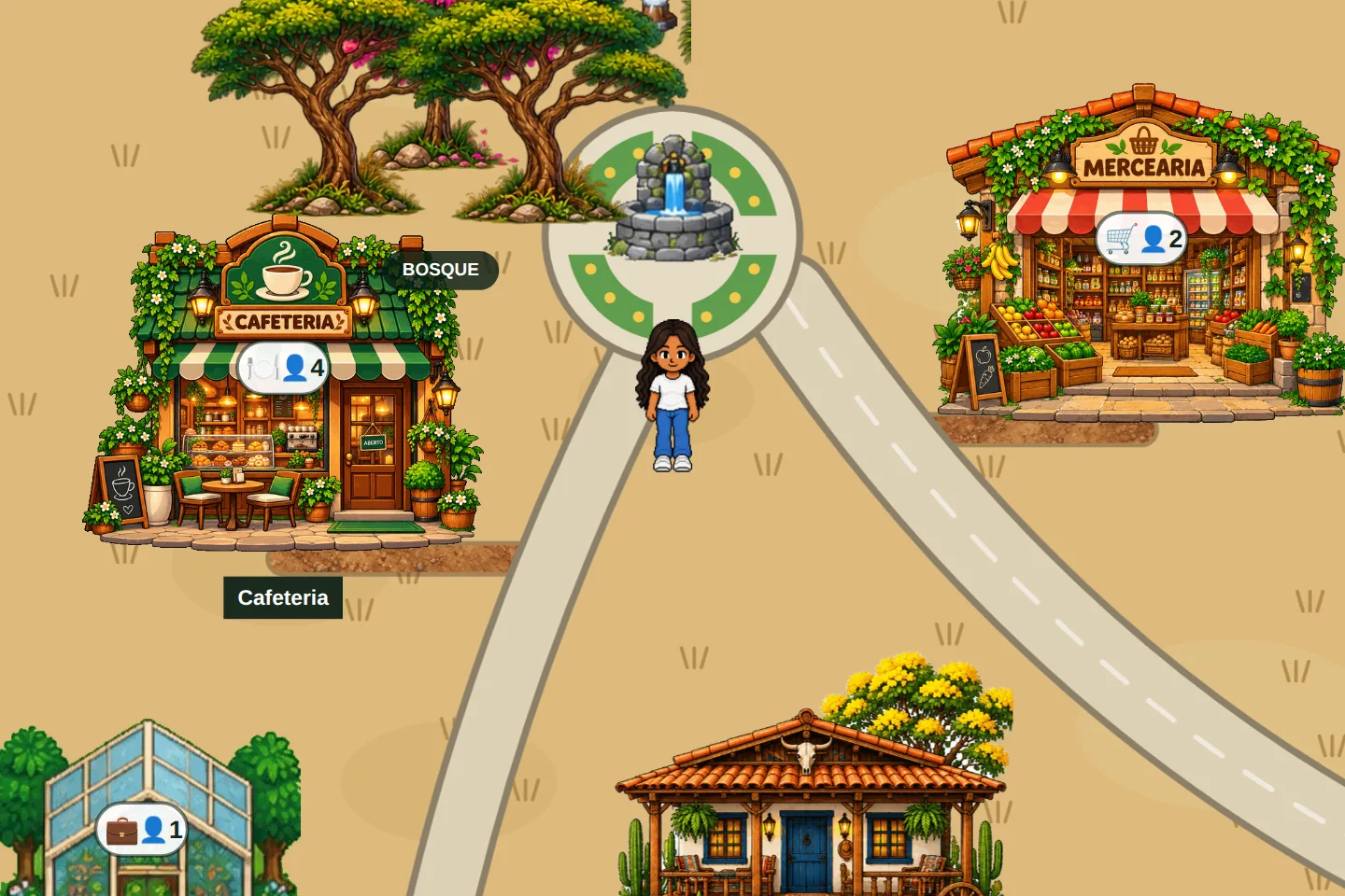 Uma cidade do Centro-Oeste de manhã, com a cafeteria e a mercearia abertas e gente indo trabalhar